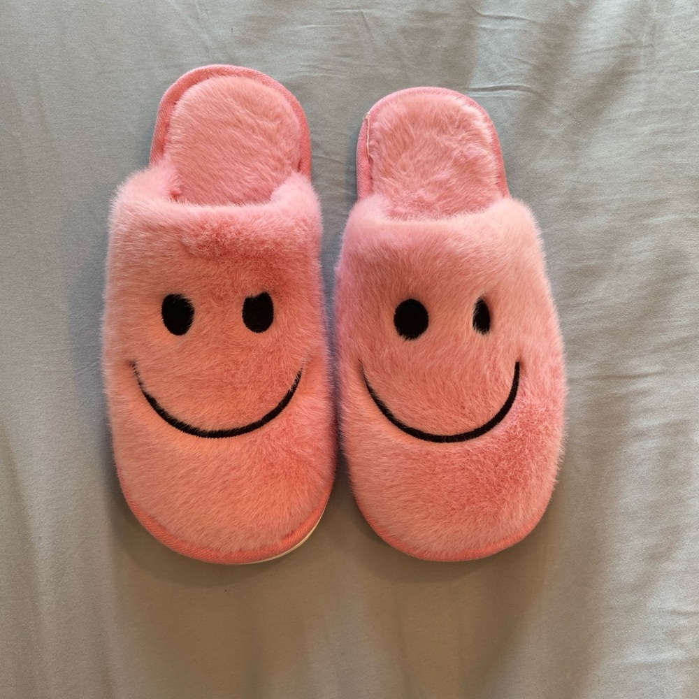 Pink Smiley Face Slippers